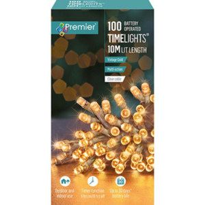 Premier TimeLights 100 Vintage Gold LED Clear Cable String Lights