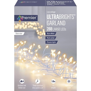 Premier Silver Ultrabright 1.8m Garland Pin Wire with 288 Warm White LED Lights