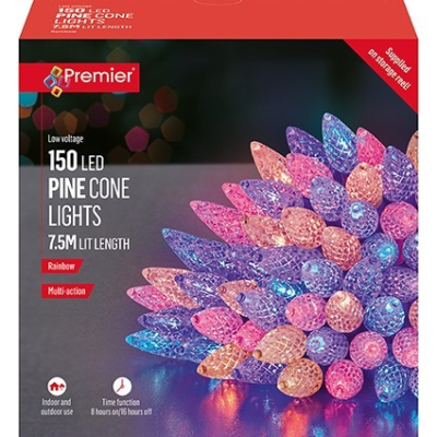 Premier 150 Rainbow LED Christmas Pinecone Lights