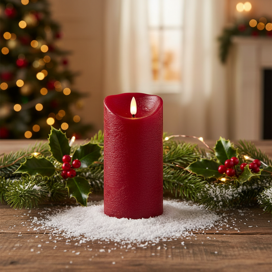 Red 18 x 9cm FlickaBright Textured Christmas LED Candle with Timer