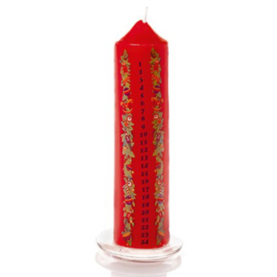 Red Christmas Design Advent Candle with Glass Holder
