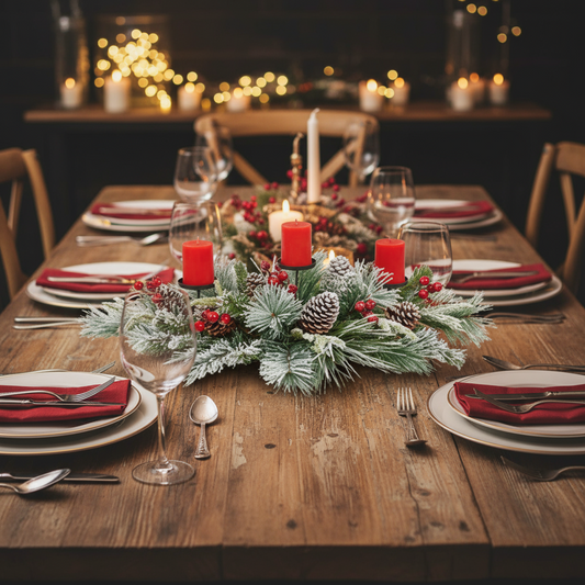 Flocked Christmas Candle Holder Centrepiece