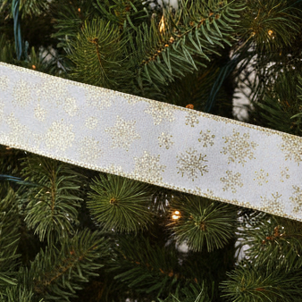 White and Gold Snowflake Christmas Ribbon 5m