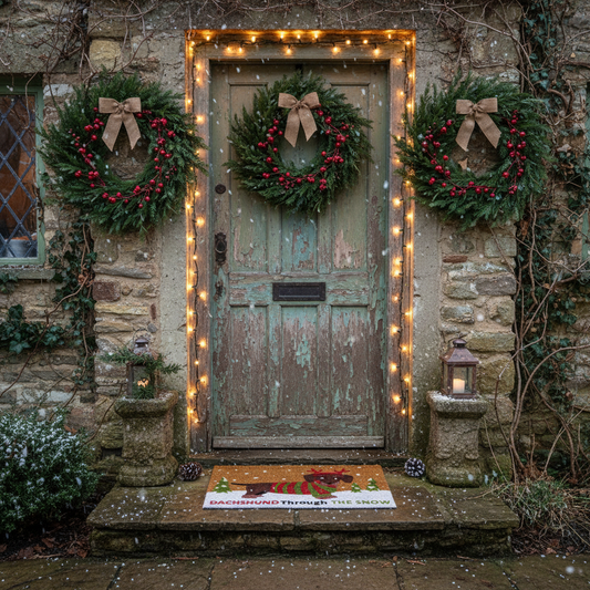 Dachshund Through the Snow Christmas Door Mat