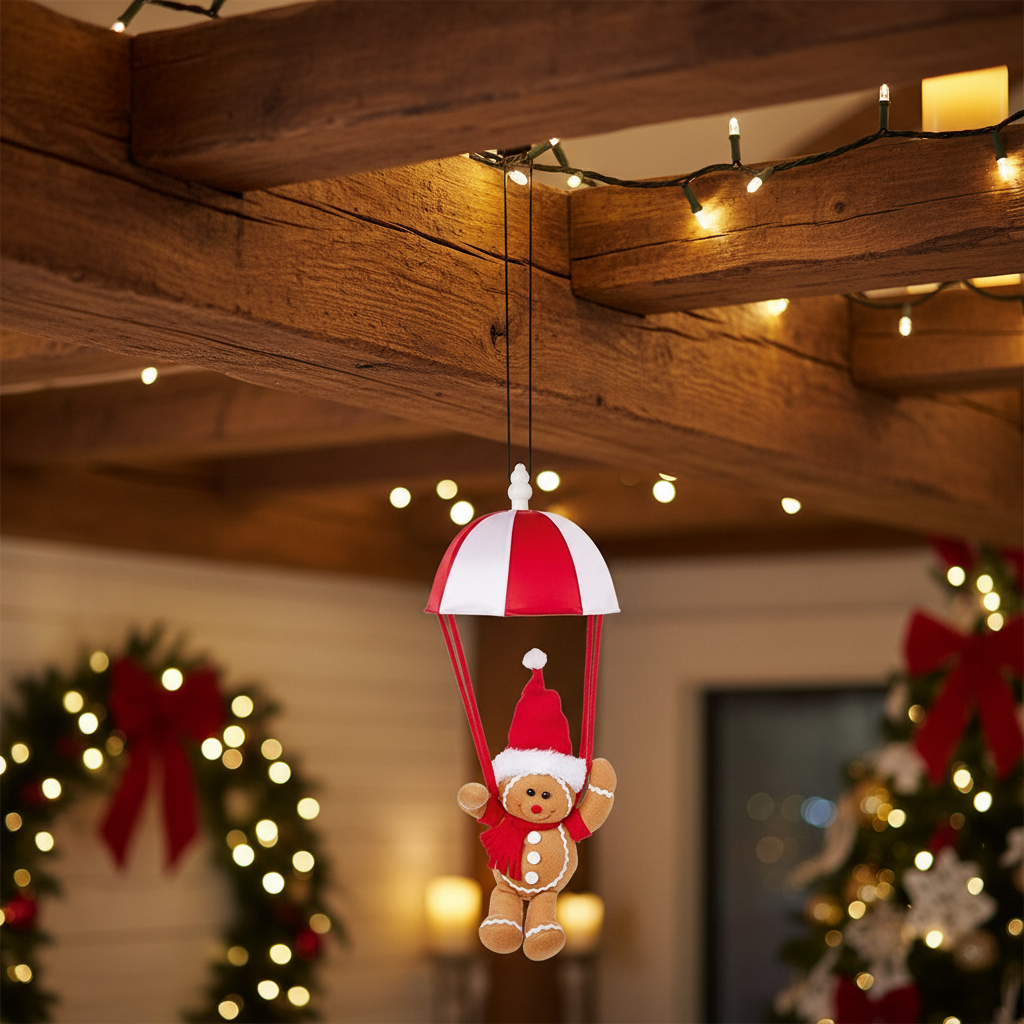 Musical Kicking Leg Parachuting Gingerbread Christmas Decoration