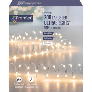 Premier 200 Warm White Large LED Ultrabrigths Pin Wire Lights