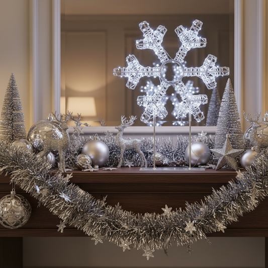 Silver Lit Snowflake Table Top Decoration