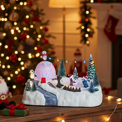 Penguin Winter Igloo Christmas Lit Scene