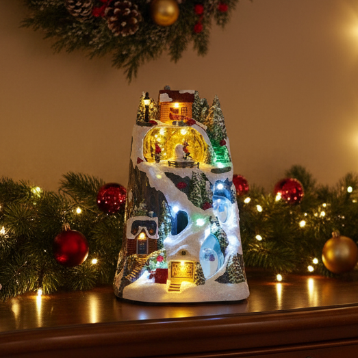 Snowy Mountain Lit Christmas Scene Decoration