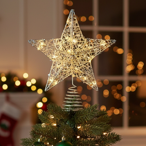 Silver Star LED Christmas Tree Topper