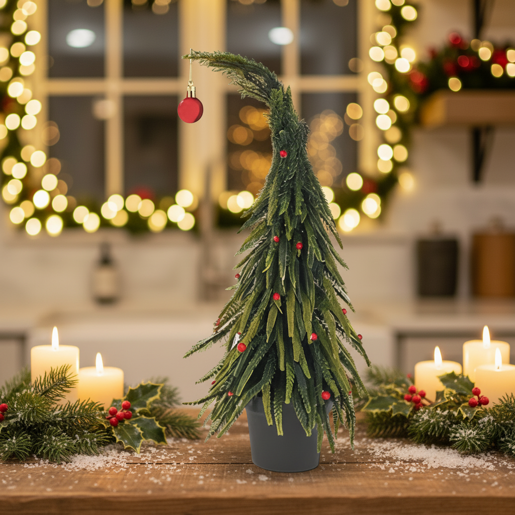 Leaning Christmas Tree with Red Baubles 35cm