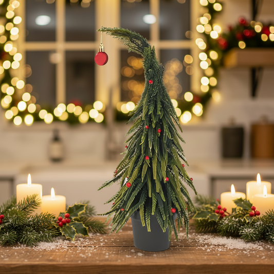 Leaning Christmas Tree with Red Baubles 35cm