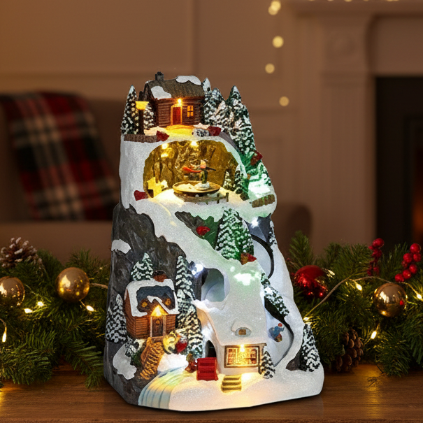 Snowy Mountain Lit Christmas Scene Decoration