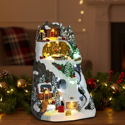 Snowy Mountain Lit Christmas Scene Decoration