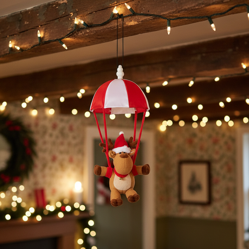 Musical Kicking Leg Parachuting Reindeer Christmas Decoration