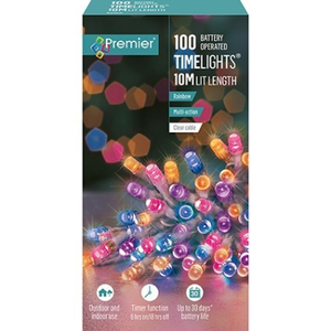 Premier TimeLights 100 Rainbow LED Clear Cable String Lights