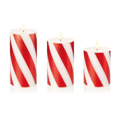 Set of 3 Red Spiral Stripe LED Candle