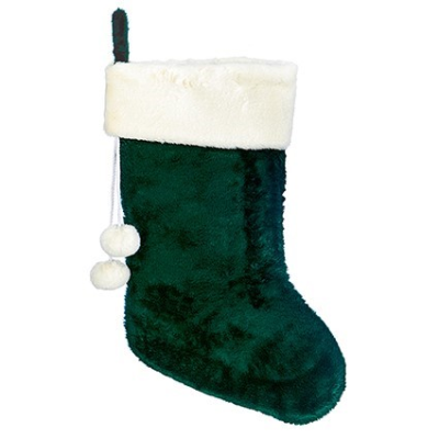60cm Green Stocking with White Faux Fir Trim Christmas Decoration