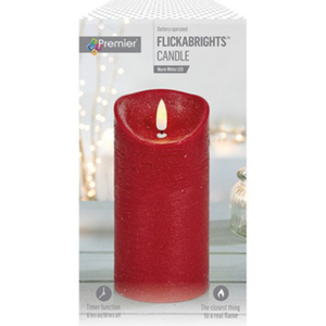 Red 18 x 9cm FlickaBright Textured Candle with Timer