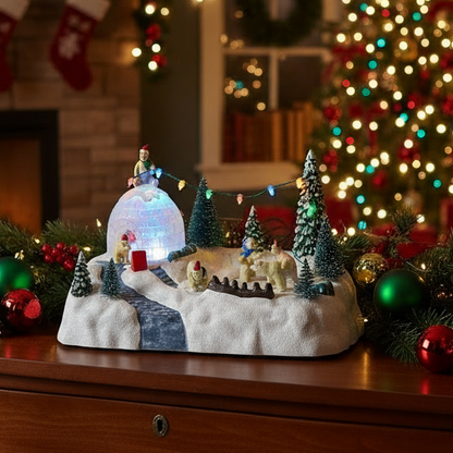 Polar Bear Winter Igloo Christmas Village Lit Scene