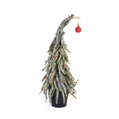 Frosted Leaning Christmas Tree with Red Baubles 35cm