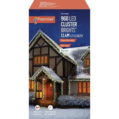 Premier 960 LED Cluster Brights Christmas Lights White & Warm White