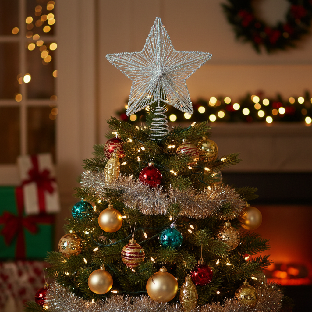 Silver Glitter Star Christmas Tree Topper