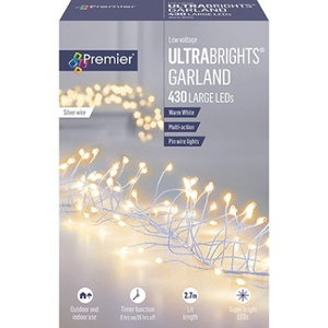 Premier Silver Ultrabright 2.7m Garland Pin Wire with 430 Warm White LED's