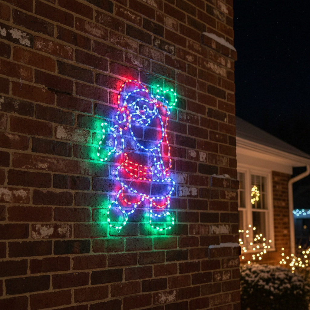 LED light display of a cartoon character on a black background