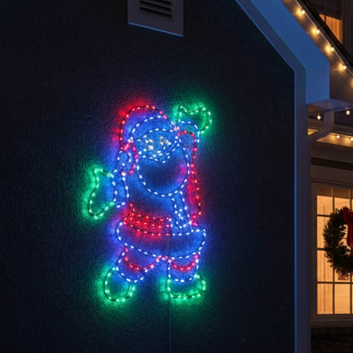 LED light display of a cartoon character on a black background