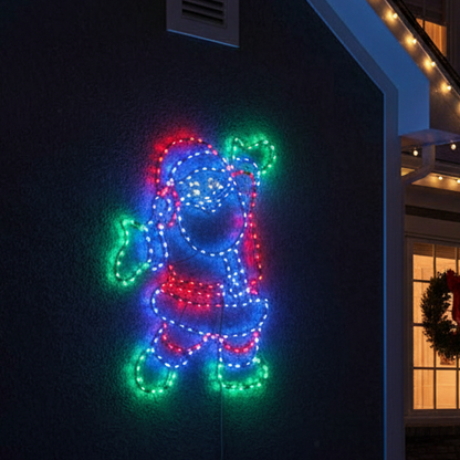 LED light display of a cartoon character on a black background