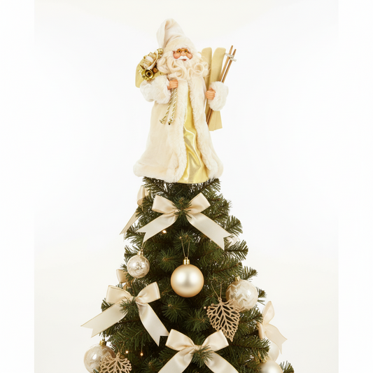 Cream Santa with Skis and Sack Tree Topper