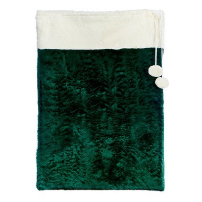 Green Christmas Sack with White Faux Fir Trim