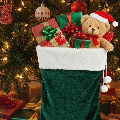 Green textured pouch with a white top section on a white background