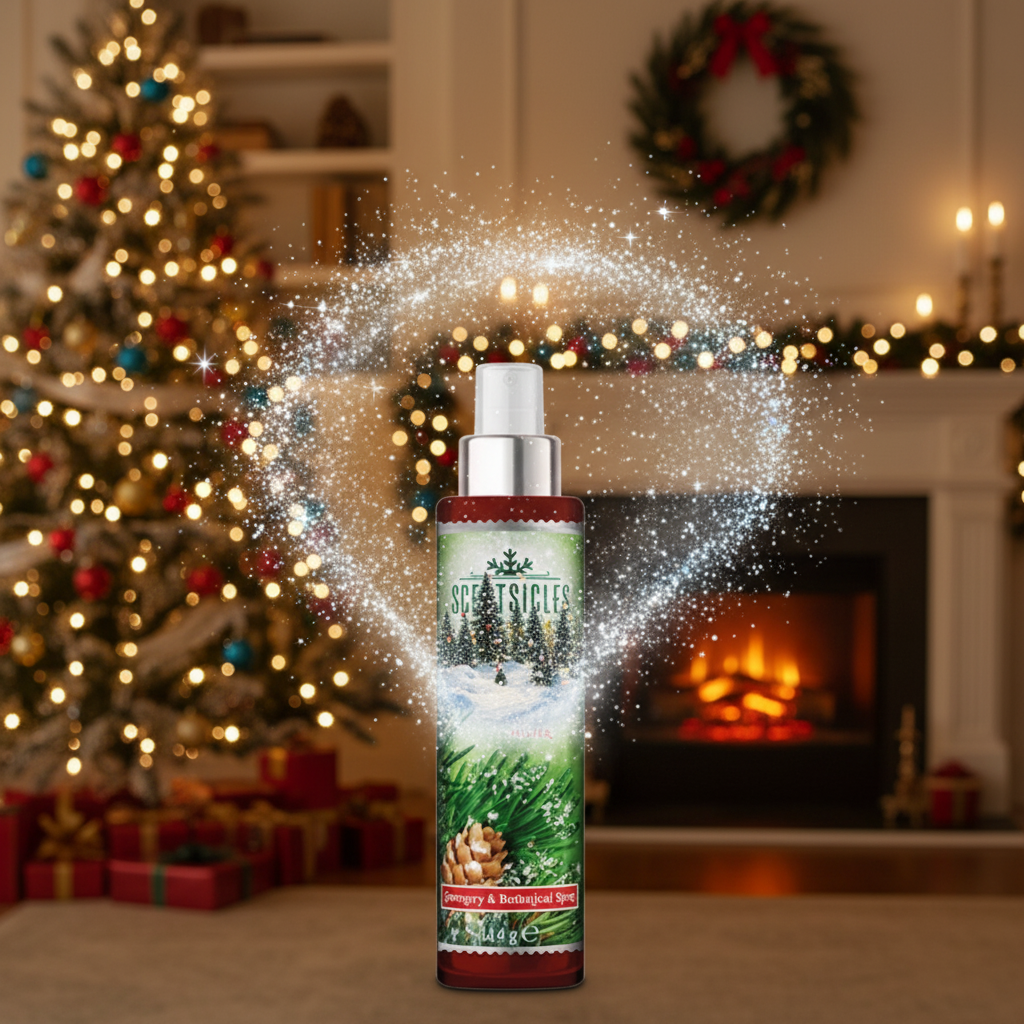 Scentsicles White Winter Fir fragrance mist bottle on a white background