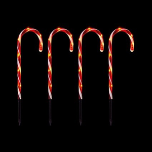 Set of 4 Red Candy Cane Path Lights 47cm