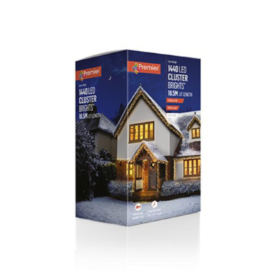 Premier 1440 LED Cluster Brights Christmas Lights Vintage Gold Clear Cable