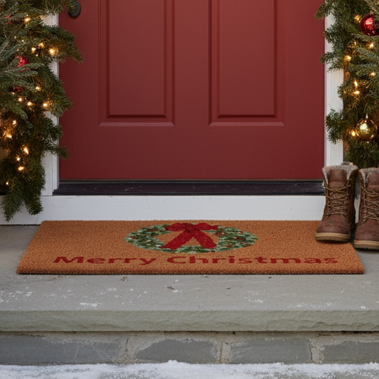 Merry Christmas Wreath Door Mat