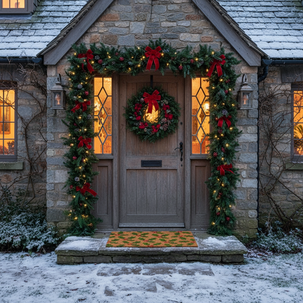 Holly Design Christmas Door Mat