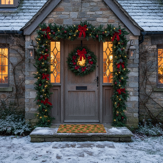 Holly Design Christmas Door Mat