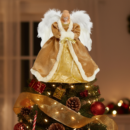 Gold Lit Angel Christmas Tree Topper
