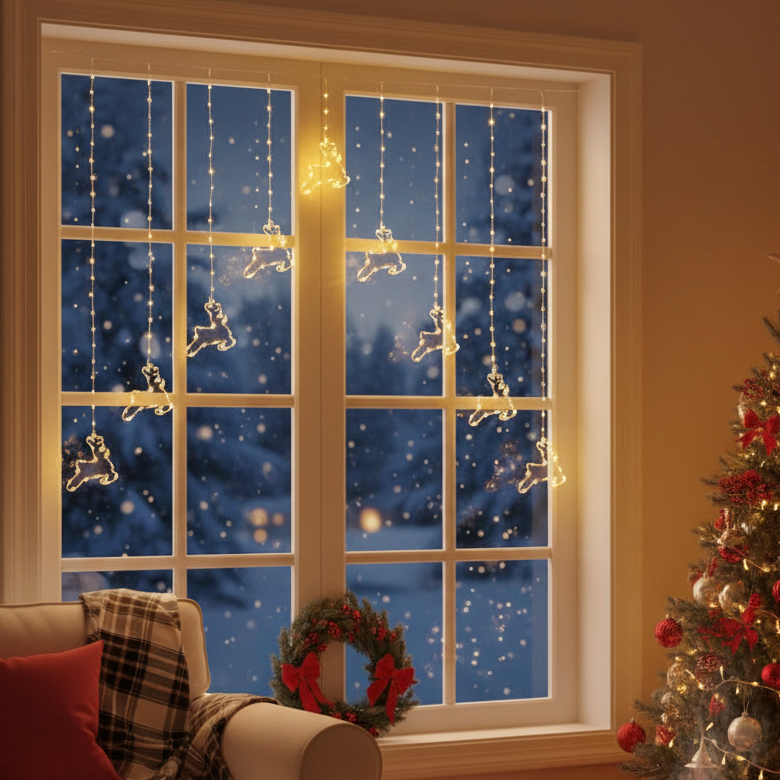 1.2 x 1.2m Warm White LED Flexibright Reindeer V Curtain Lights