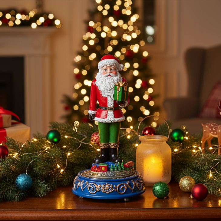 Santa with Moving Train Ornament