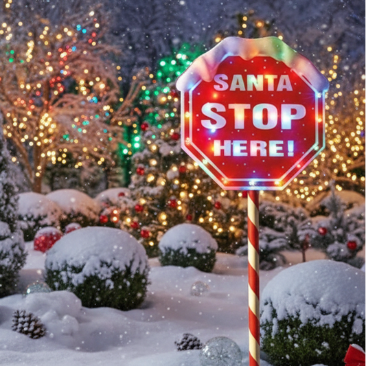 Santa Stop Here Lit Christmas Sign