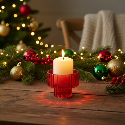 Red Glass Christmas Candle Holder