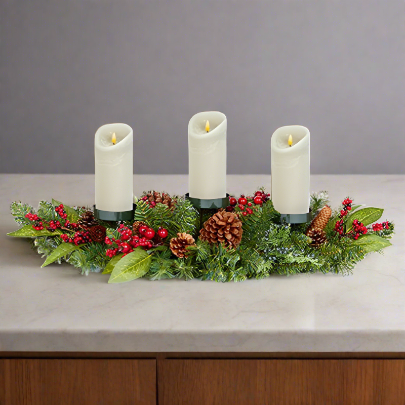 Red Berry Foliage Candle Holder Centrepiece
