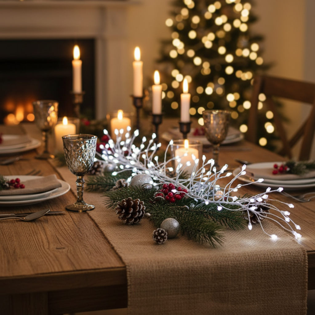 Premier Silver Ultrabright 1.8m Christmas Garland Pin Wire with 288 White LED Lights