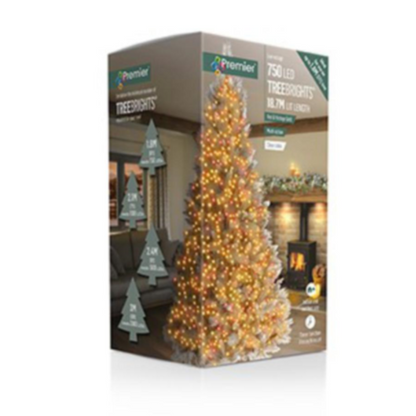 Premier TreeBrights 750 Red and Vintage Gold LED Clear Cable Christmas String Lights