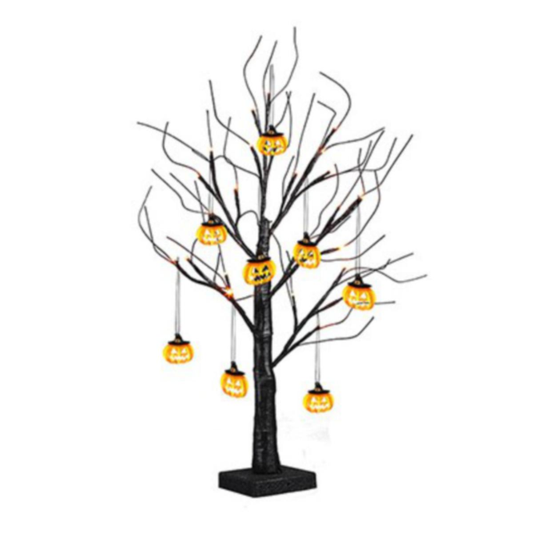 Halloween Lit Black Twig Tree with Pumpkins 60cm