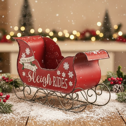 Vintage Style Metal Santa Sleigh Christmas Decoration